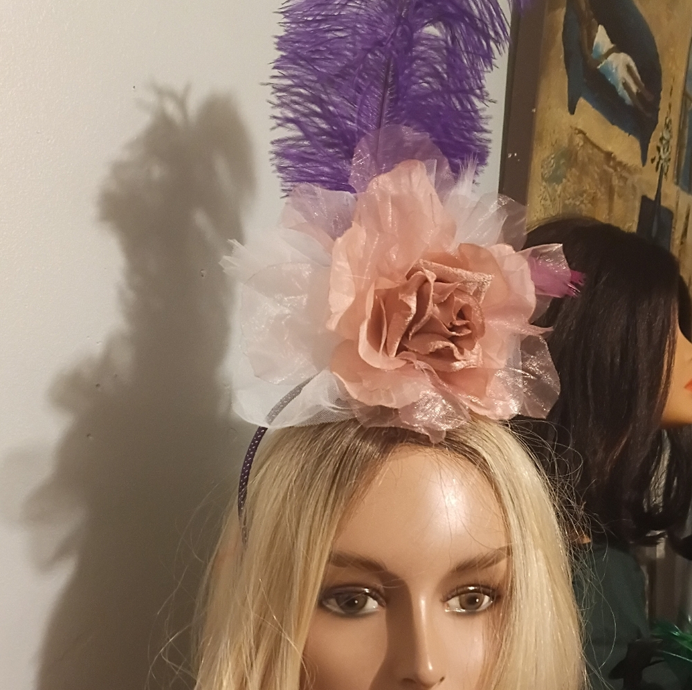 Elegant Purple and Pink Feathered Headband